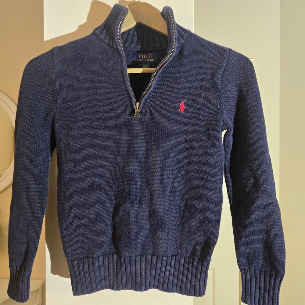 Polo Ralph Lauren Kids Navy Blue Quarter Zip Cotton Sweater Size 8